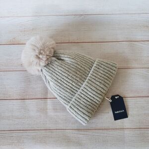 Hat Attack City Beanie w/Cozy Lining Faux Pom Pom in Oat Beige Knitted One Size
